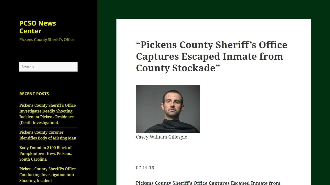 “Pickens County Sheriff’s Office Captures Escaped Inmate ...