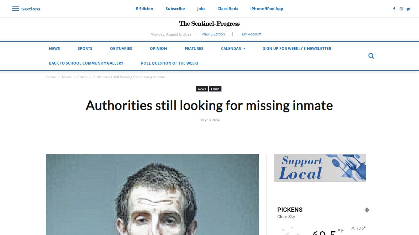 Authorities still looking for missing inmate | Sentinel ...